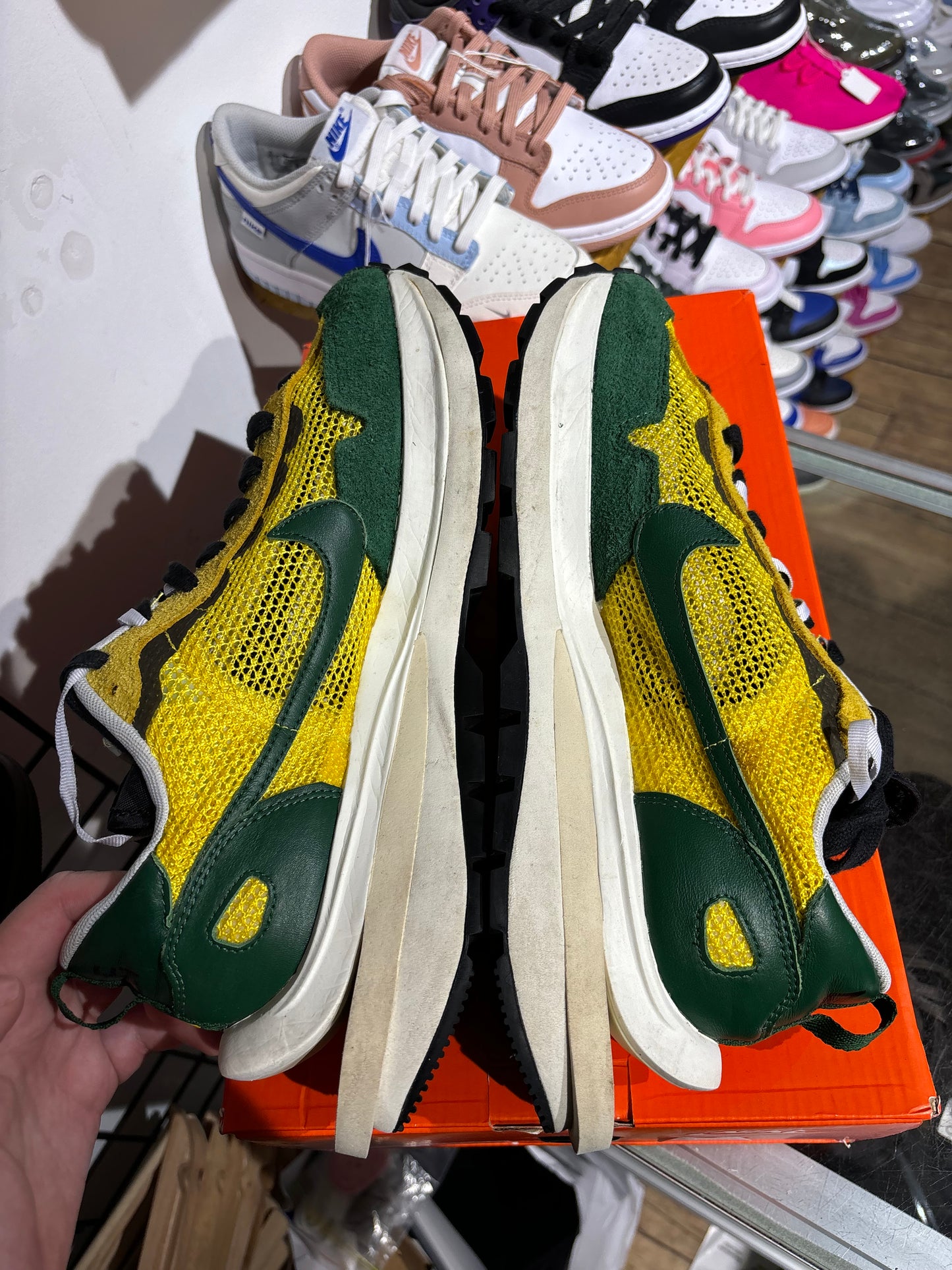 Sacai x Nike VaporWaffle Tour Yellow Stadium Green UK 10.5