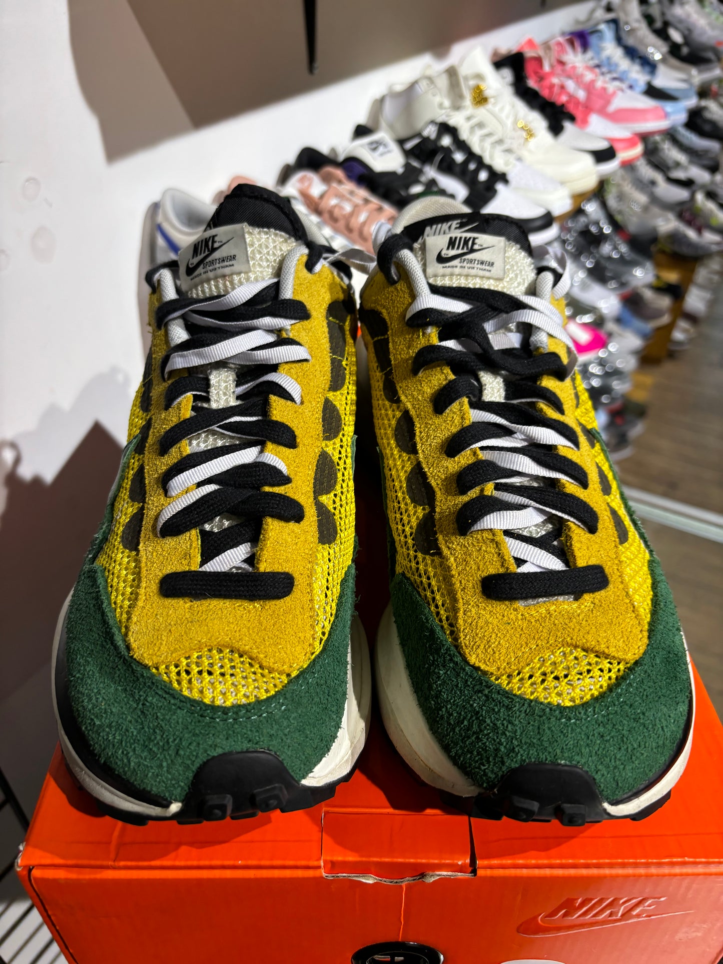Sacai x Nike VaporWaffle Tour Yellow Stadium Green UK 10.5