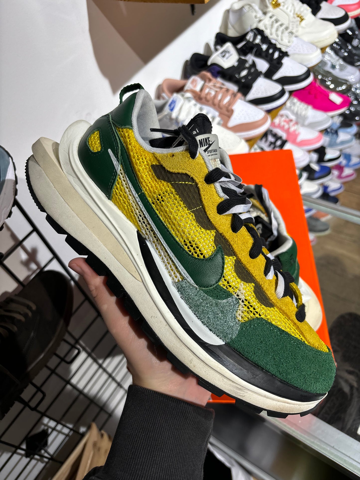 Sacai x Nike VaporWaffle Tour Yellow Stadium Green UK 10.5