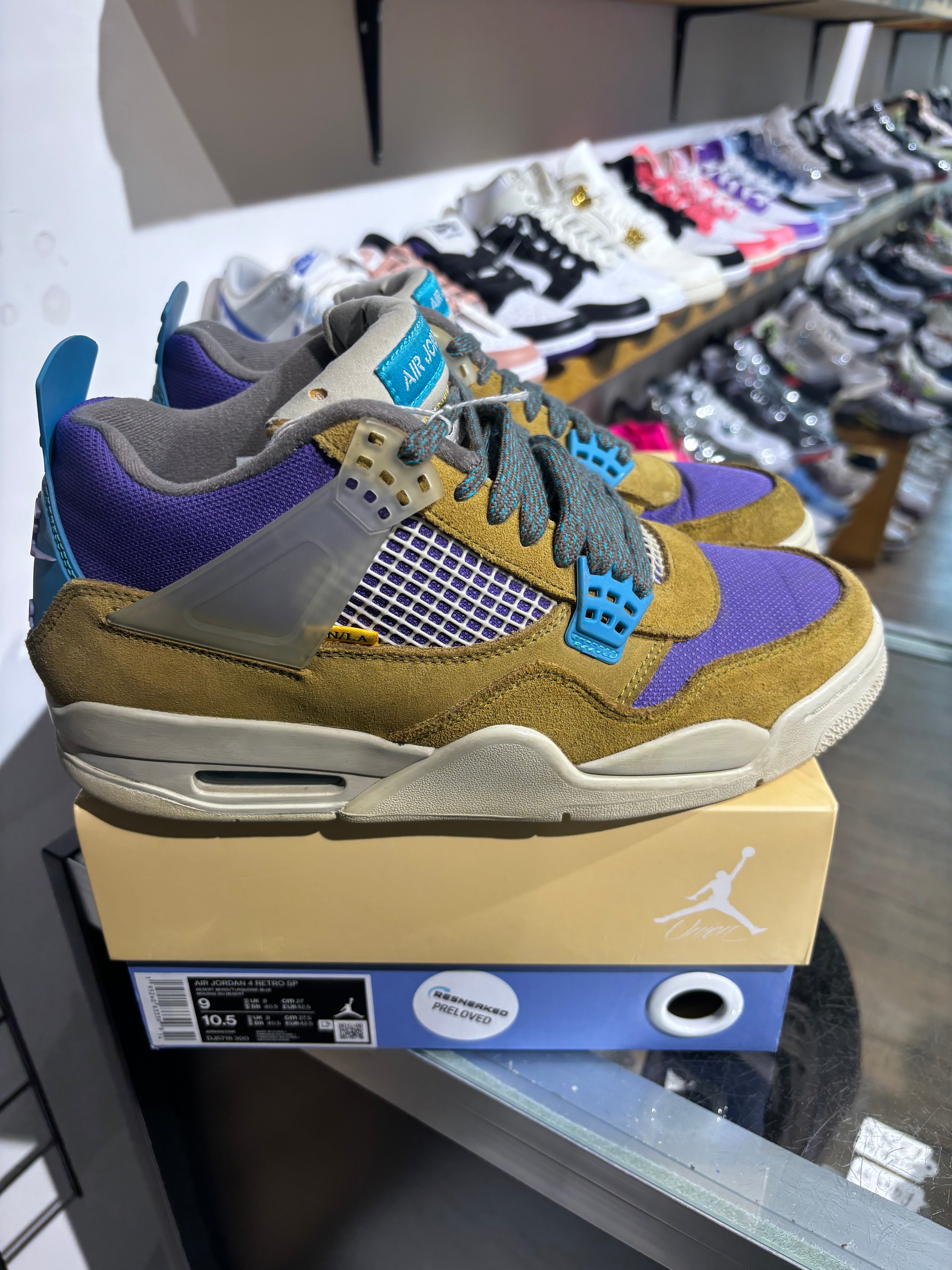 【新品未着】エア ジョーダン 4 レトロ 30TH ANNIVERSARY BLACK， WHITE & GUM BROWN 生誕30周年★27.0cm★US9 Union x Air Jordan 4 30th Anniversary Desert Moss Turquoise Blue UK 8