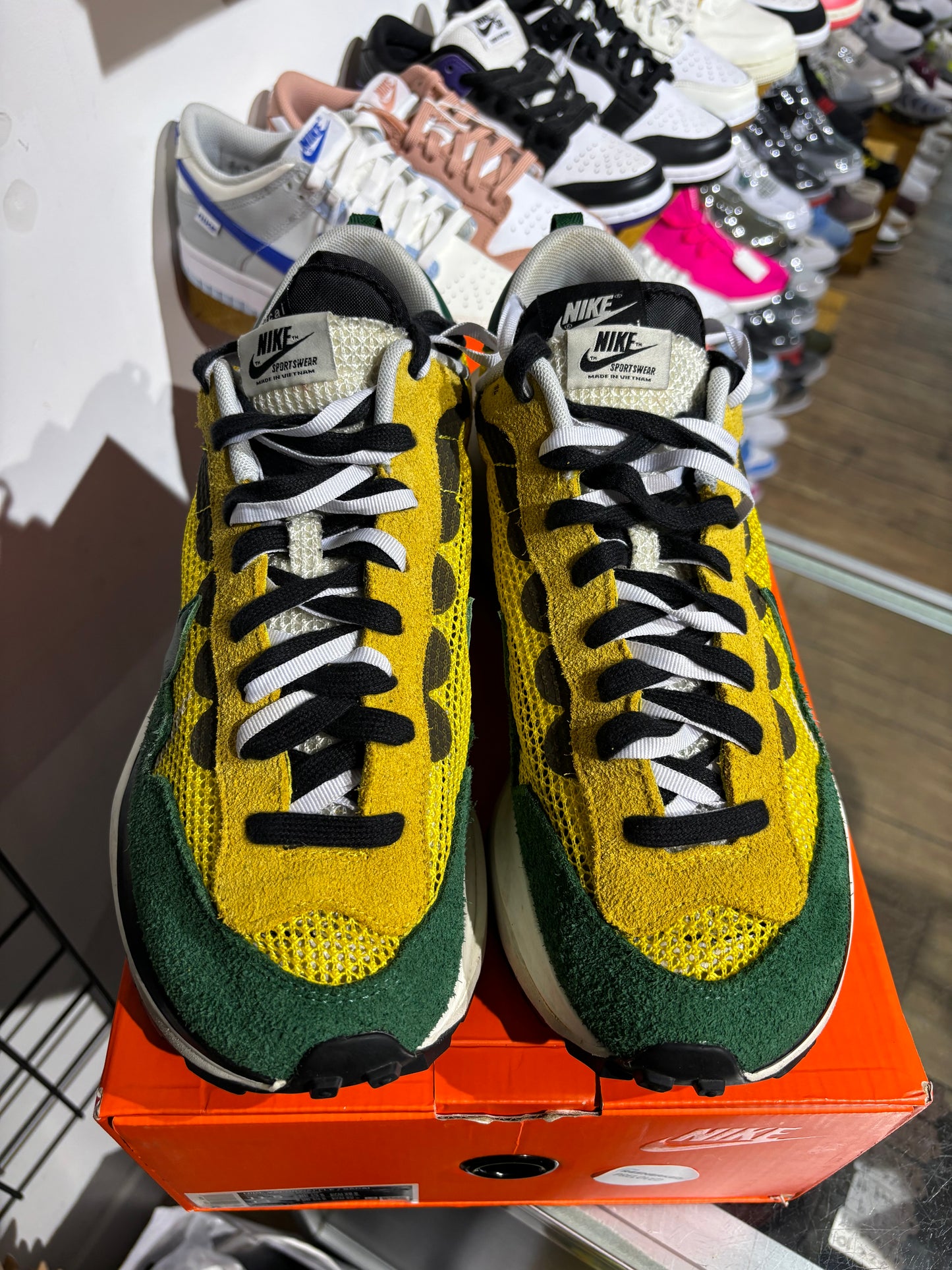 Sacai x Nike VaporWaffle Tour Yellow Stadium Green UK 10.5