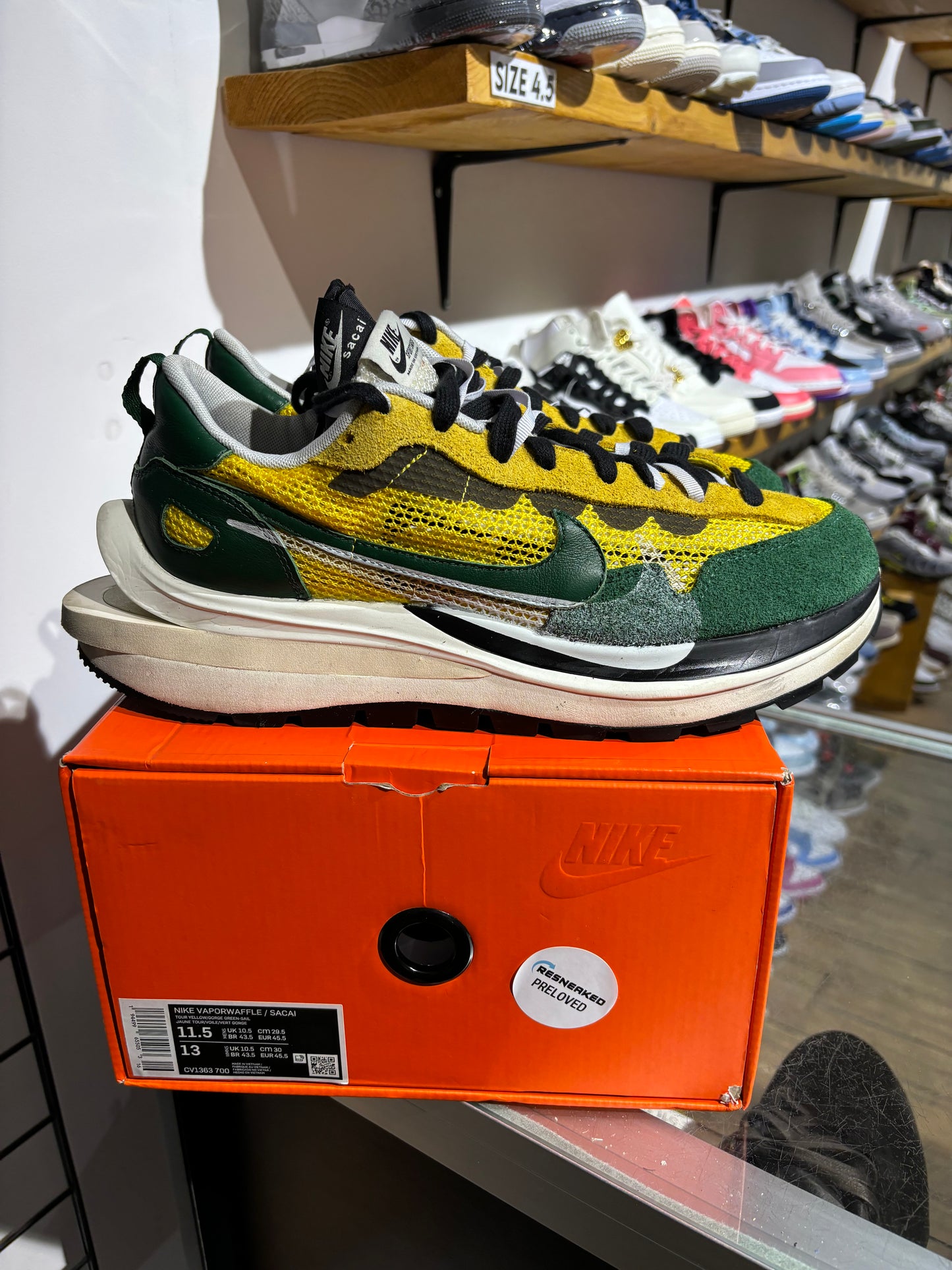 Sacai x Nike VaporWaffle Tour Yellow Stadium Green UK 10.5